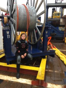 Marie in diving suit, ready to inspect the hull and propellors