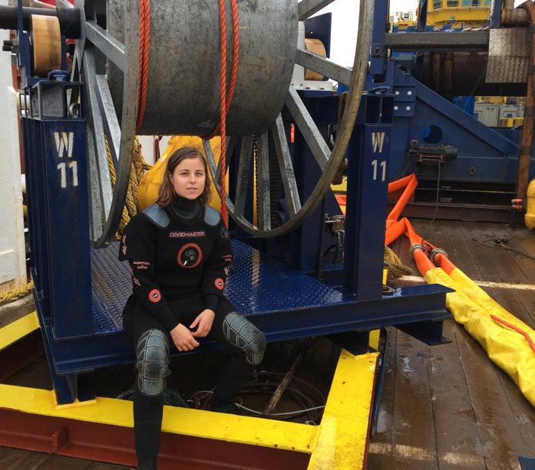 Marie in diving suit, ready to inspect the hull and propellors