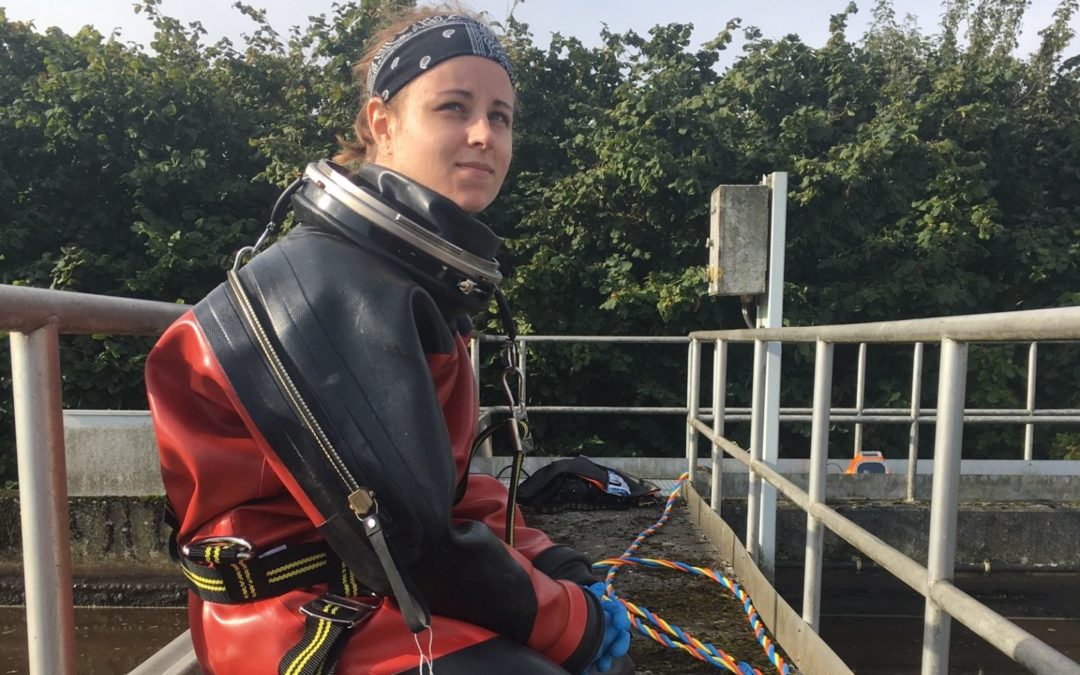 Marie in dry suit before her dive